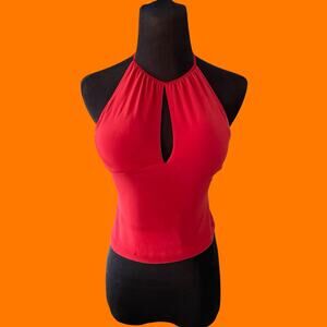 00's vintage orange high neck keyhole halter bodycon y2k cropped tank top XS